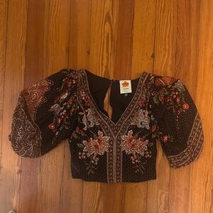 Embroidered Floral Black Top